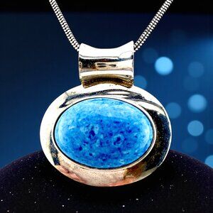 Vintage Sterling Silver Denim Lapis Pendant Necklace